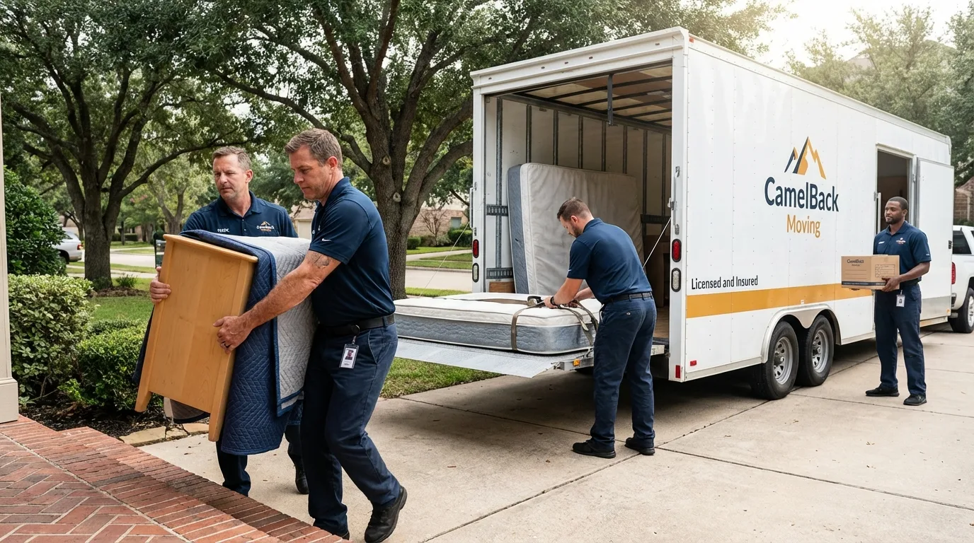 Crew loading residential truck for cross-state move from Newton, NC